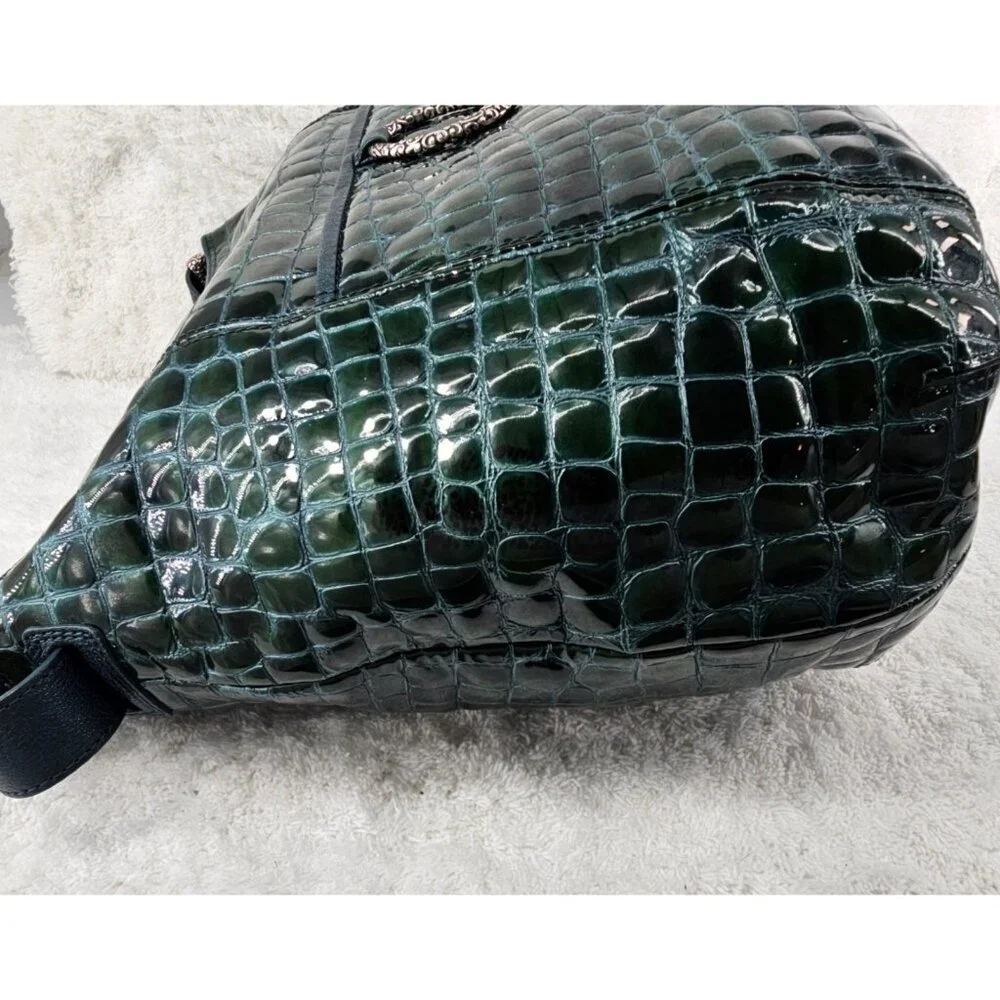 BRIGHTON Jetson Forest Green Patent Croc Leather Adj Strap Hobo Shoulder Bag